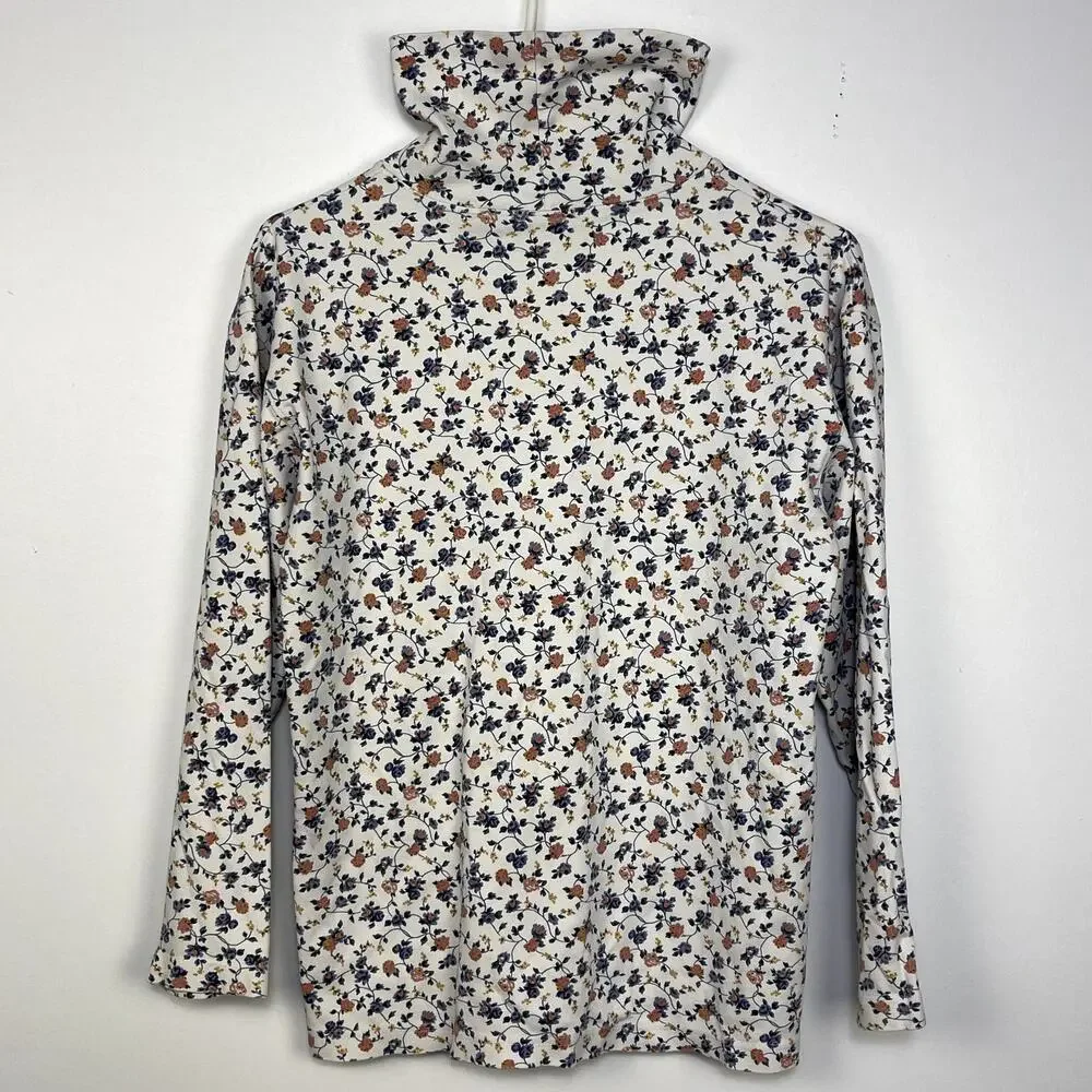 Women's Hunt Club White and Floral White Cotton Turtle Neck Long Sleeve Shirt - Picture 4 of 5